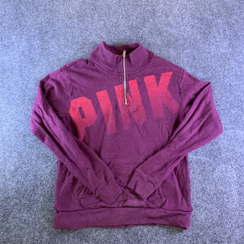 PINK Victoria's Secret Sweatshirt Womens XS Burgundy Logo Quarter Zip Pullover
